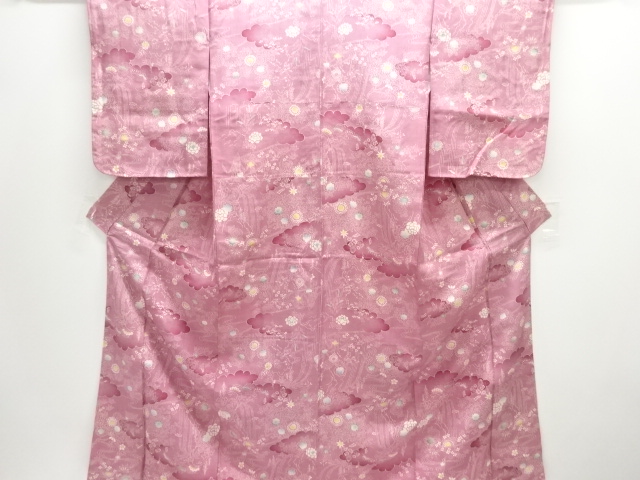 JAPANESE KIMONO / ANTIQUE KIMONO / SILK / TSUMUGI / WATERFALL & FLOWER